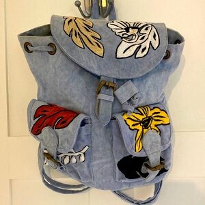 Embroidered Blue Backpack